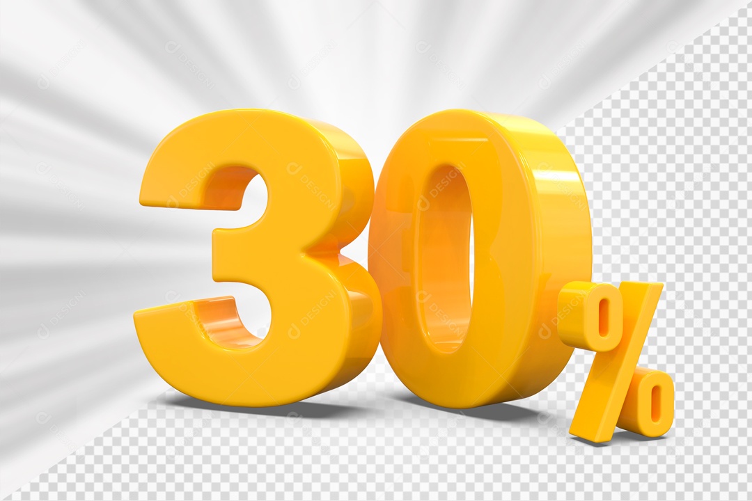 Número 3D 30% Porcento Amarelo Para Composição PSD