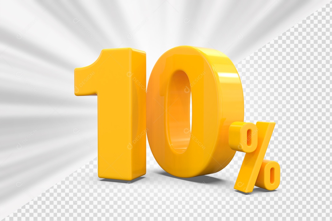 Número 3D 10% Porcento Amarelo Para Composição PSD