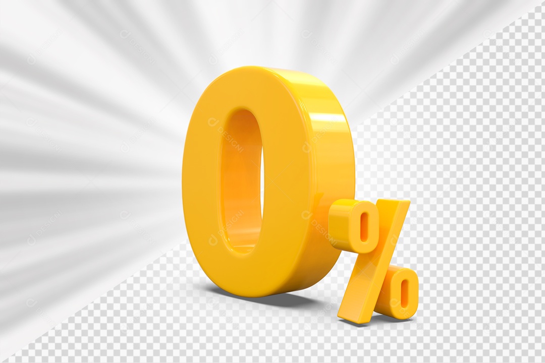 Número 3D 0% Porcento Amarelo Para Composição PSD
