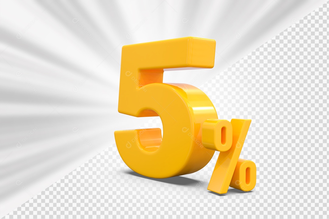 Número 3D 5% Porcento Amarelo Para Composição PSD