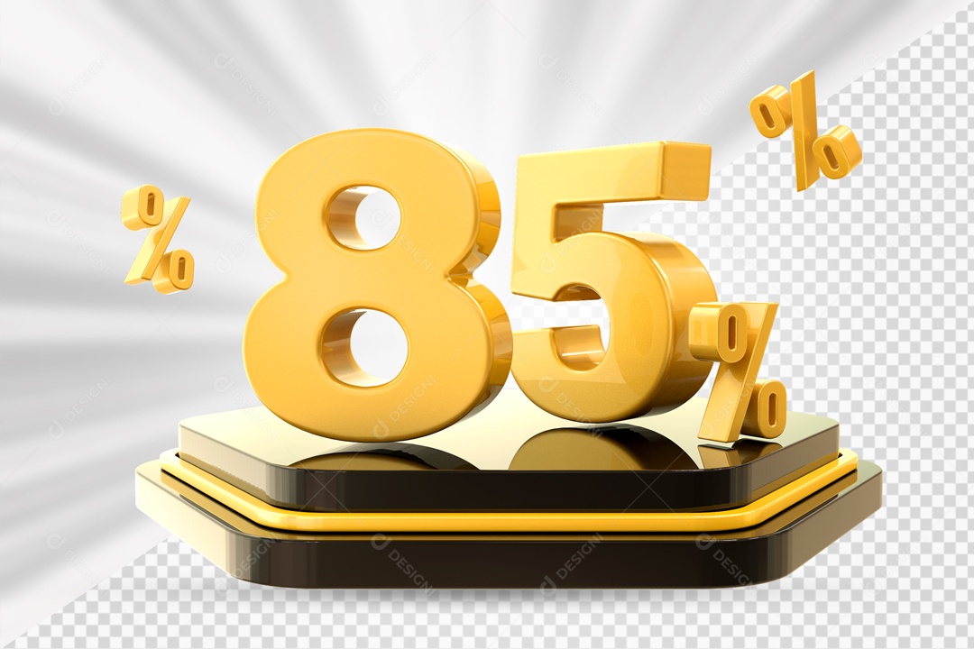Número 3D 85% Porcento Dourado Podium Preto E Dourado Para Composição PSD