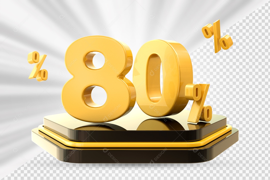 Número 3D 80% Porcento Dourado Podium Preto E Dourado Para Composição PSD