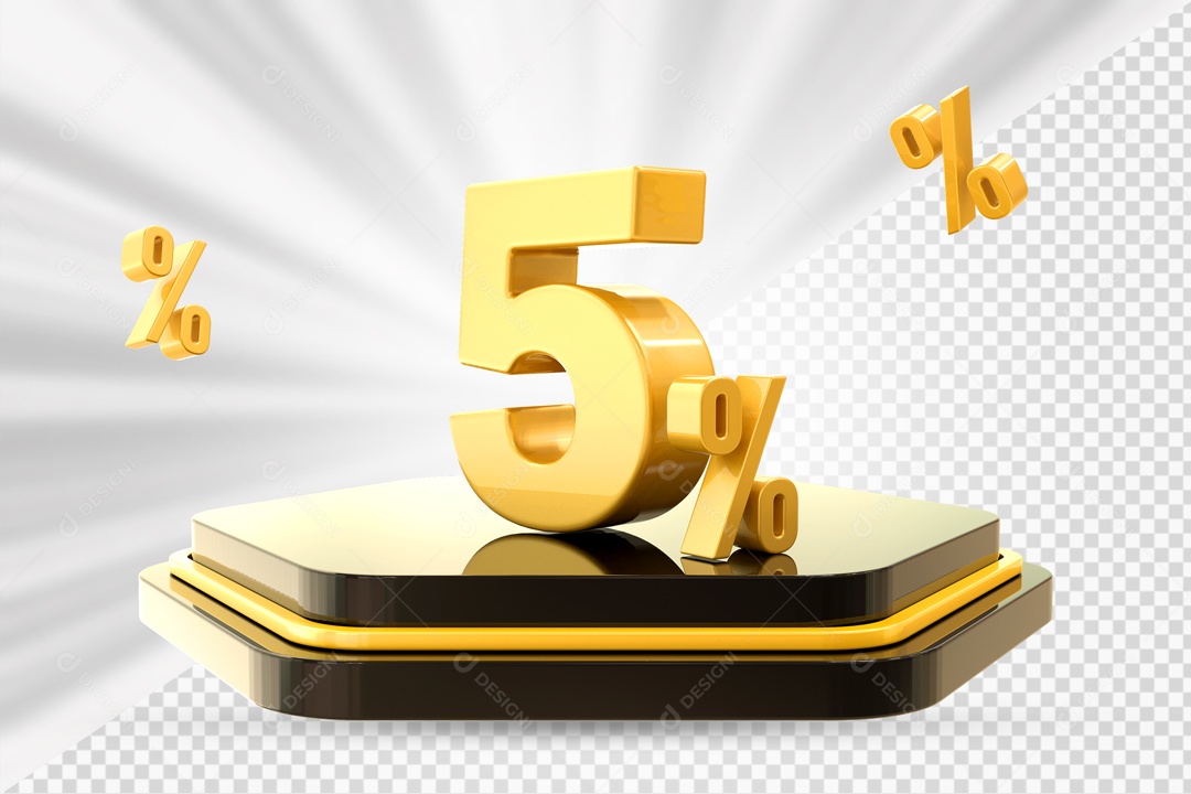 Número 3D 5% Porcento Dourado Podium Preto E Dourado Para Composição PSD