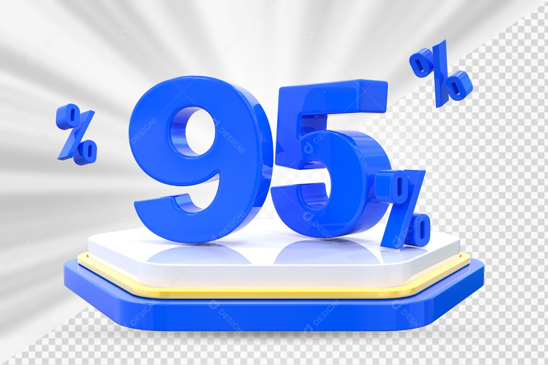 Número 3D 95% Porcento Azul Podium Branco E Azul Para Composição PSD