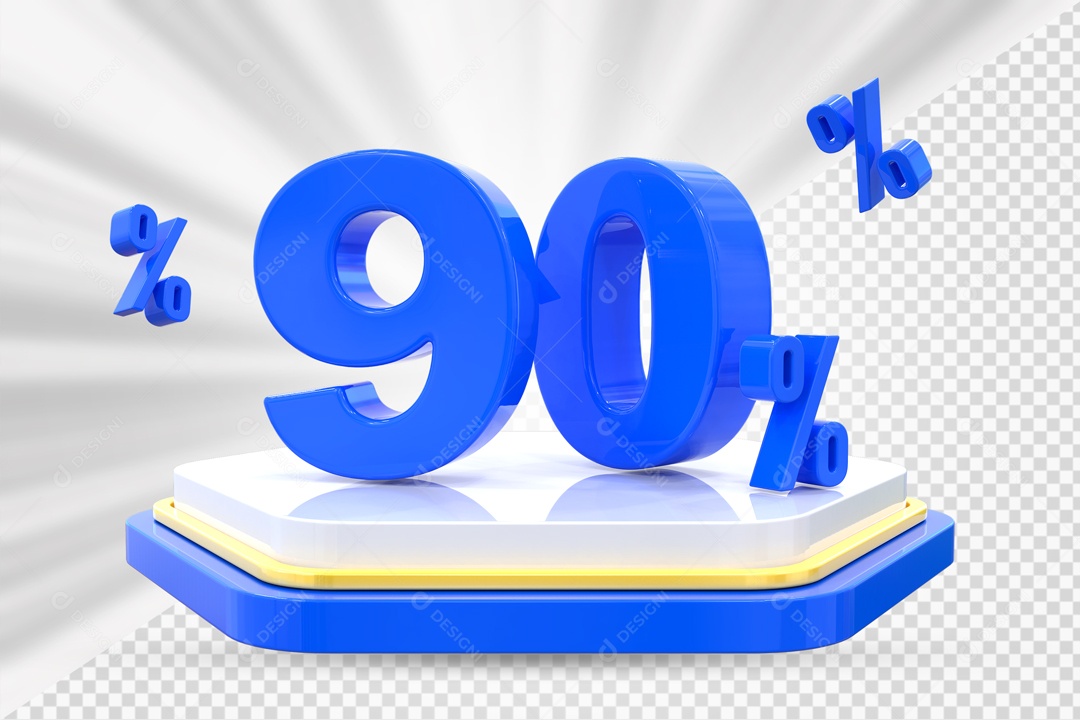 Número 3D 90% Porcento Azul Podium Branco E Azul Para Composição PSD