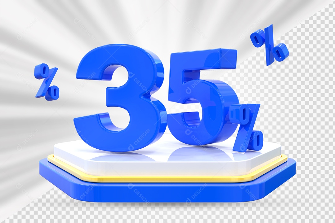 Número 3D 35% Porcento Azul Podium Branco E Azul Para Composição PSD