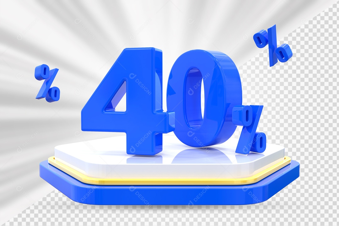 3D Number 40% Percent Blue Podium White And Blue For PSD Composition