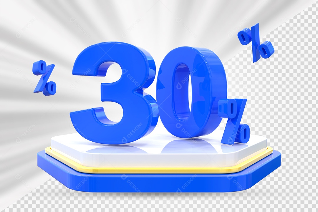 Número 3D 30% Porcento Azul Podium Branco E Azul Para Composição PSD