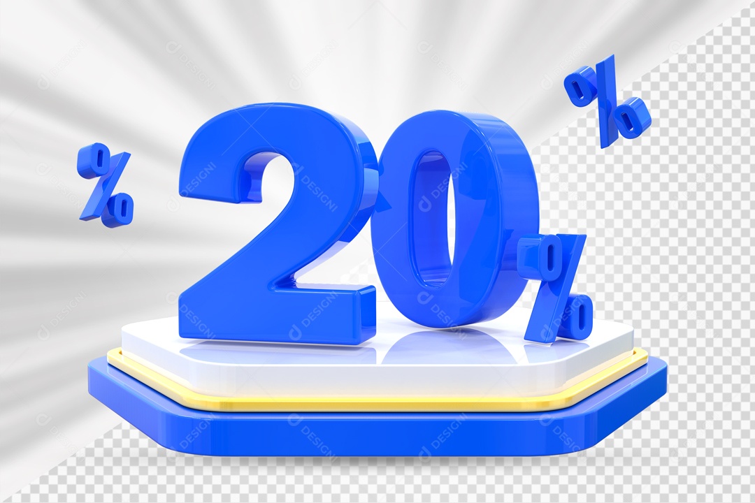 Número 3D 20% Porcento Azul Podium Branco E Azul Para Composição PSD