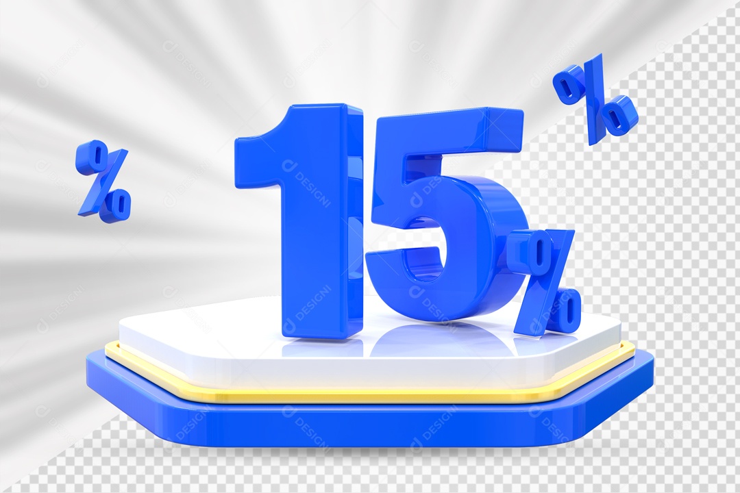 Número 3D 15% Porcento Azul Podium Branco E Azul Para Composição PSD