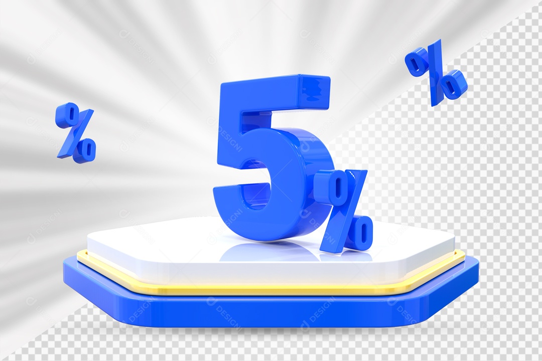 Número 3D 5% Porcento Azul Podium Branco E Azul Para Composição PSD