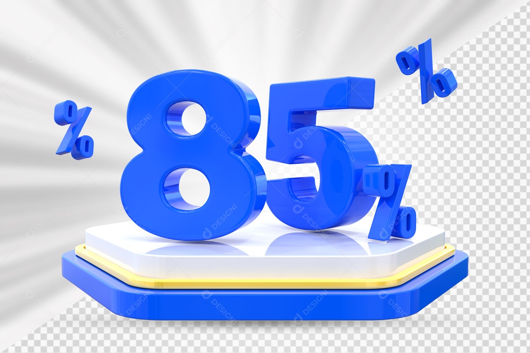 Número 3D 80% Porcento Azul Podium Branco E Azul Para Composição PSD