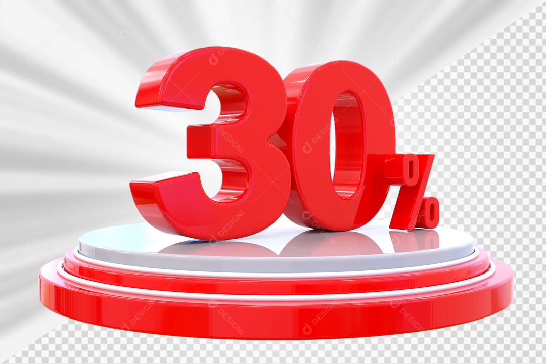 Número 3D 30% Porcento Vermelho Podium Redondo Vermelho e Branco Para Composição PSD