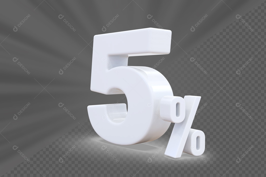 Número 3D 5% Porcento Branco Para Composição PSD