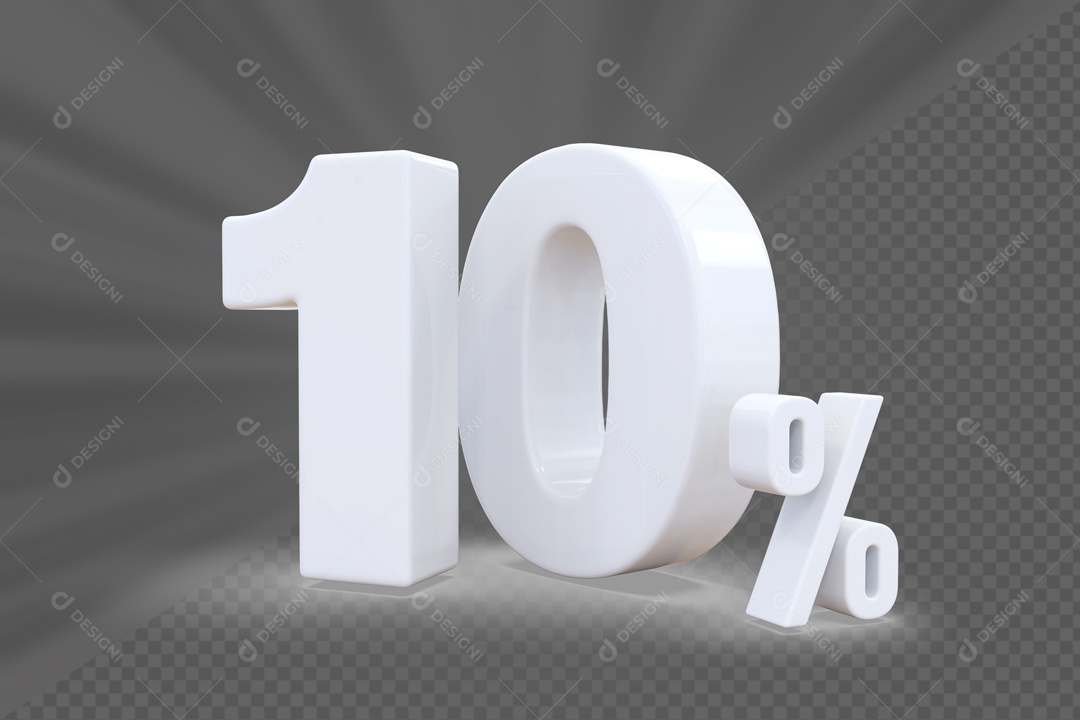 Número 3D 10% Porcento Branco Para Composição PSD