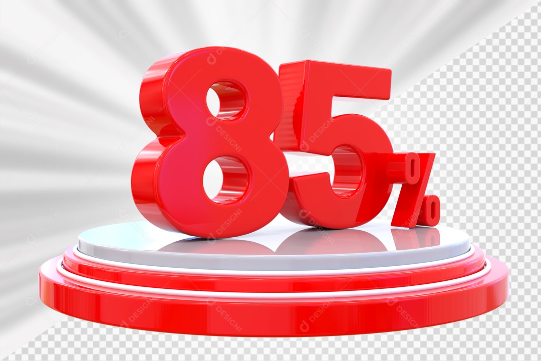Número 3D 85% Porcento Vermelho Podium Redondo Vermelho e Branco Para Composição PSD