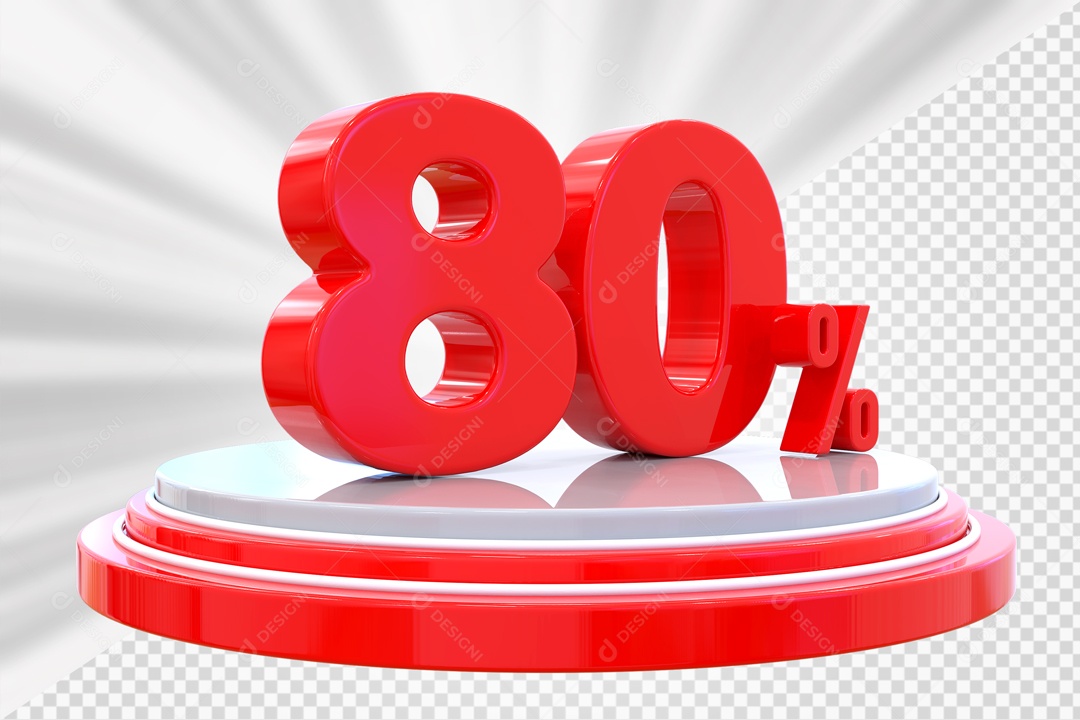 Número 3D 80% Porcento Vermelho Podium Redondo Vermelho e Branco Para Composição PSD