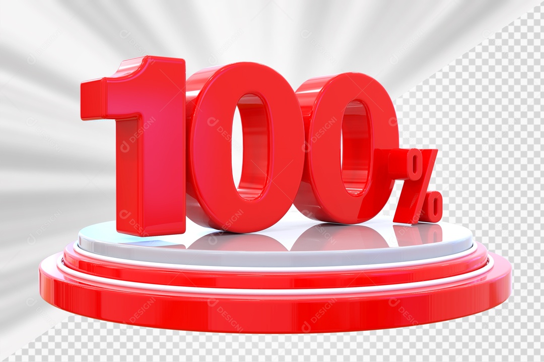 Número 3D 100% Porcento Vermelho Podium Redondo Vermelho e Branco Para Composição PSD