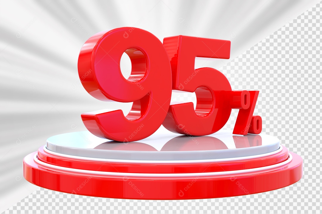 Número 3D 95% Porcento Vermelho Podium Redondo Vermelho e Branco Para Composição PSD