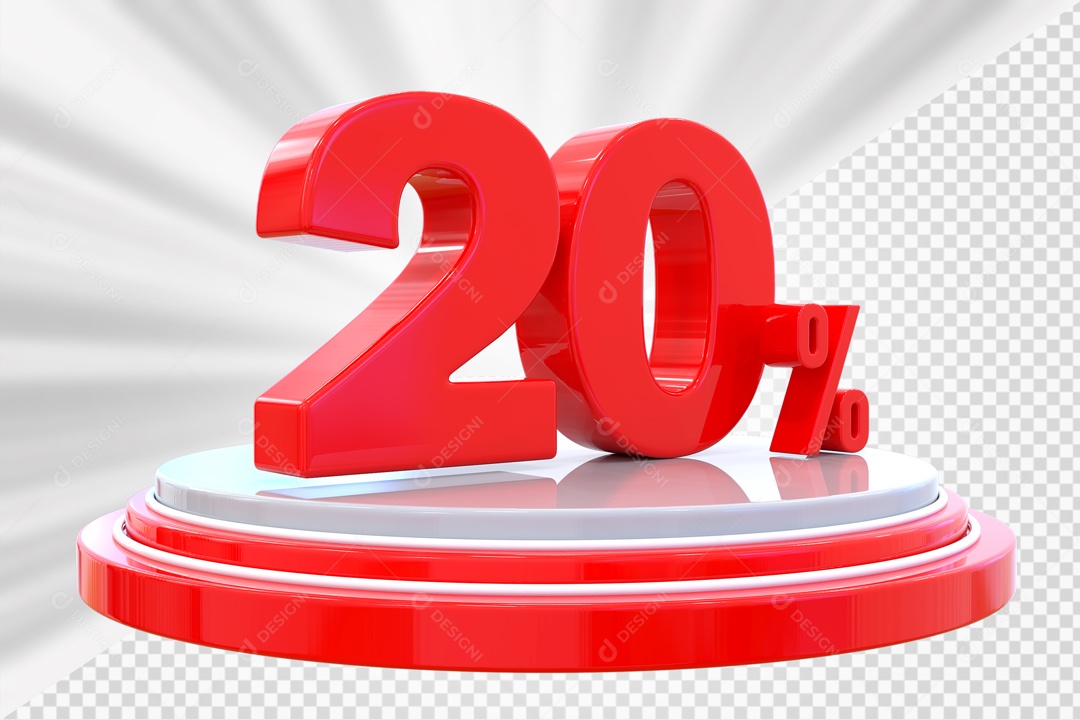 Número 3D 20% Porcento Vermelho Podium Redondo Vermelho e Branco Para Composição PSD
