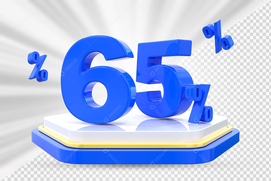 Número 3D 65% Porcento Azul Podium Branco E Azul Para Composição PSD
