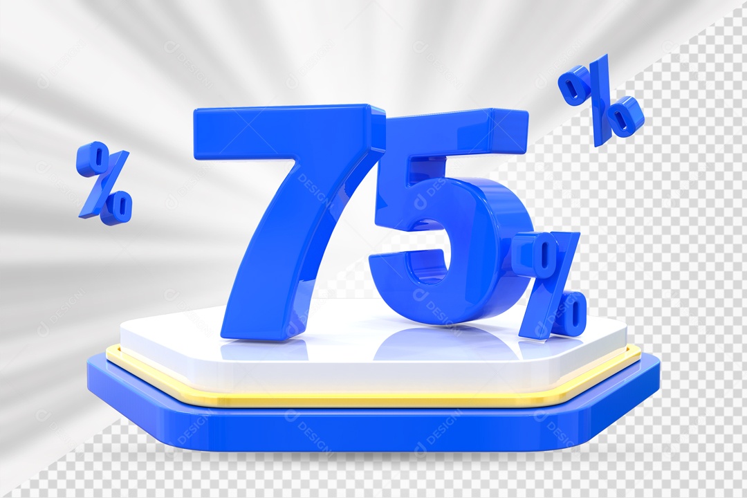 Número 3D 75% Porcento Azul Podium Branco E Azul Para Composição PSD