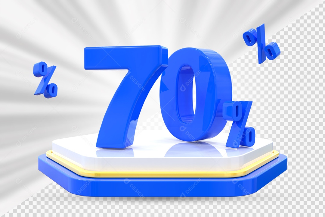 Número 3D 70% Porcento Azul Podium Branco E Azul Para Composição PSD