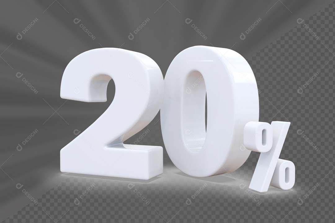 Número 3D 20% Porcento Branco Para Composição PSD