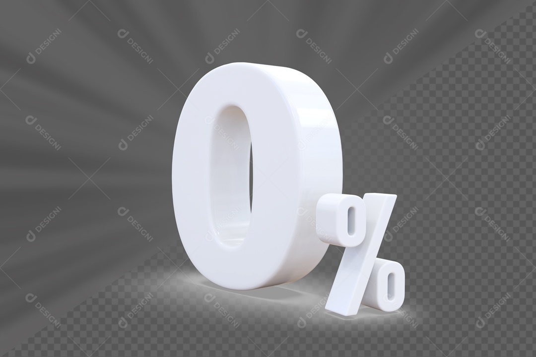 Número 3D 0% Porcento Branco Para Composição PSD