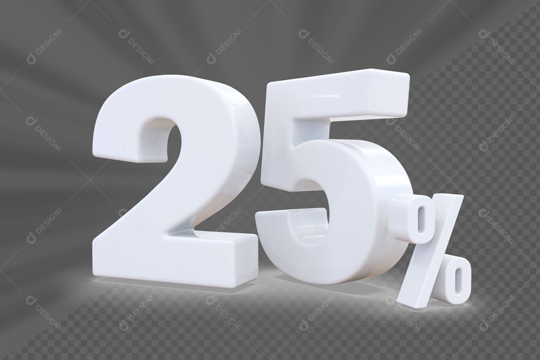 Número 3D 25% Porcento Branco Para Composição PSD