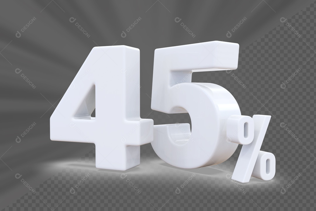 Número 3D 45% Porcento Branco Para Composição PSD
