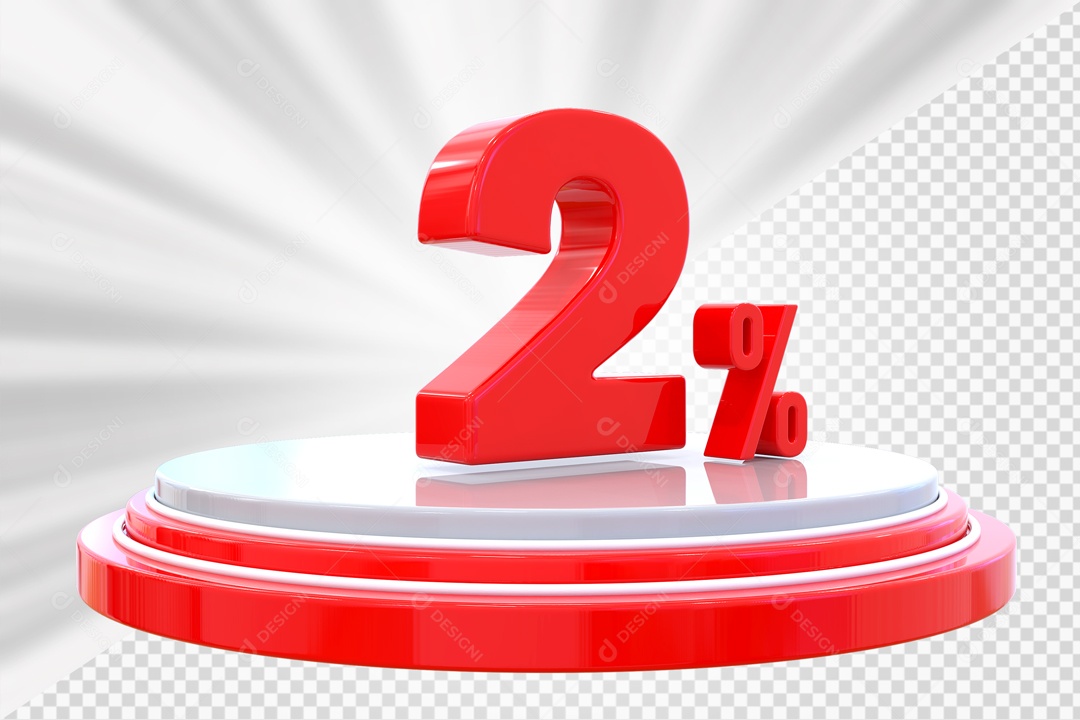 Número 3D 2% Porcento Vermelho Podium Redondo Vermelho e Branco Para Composição PSD