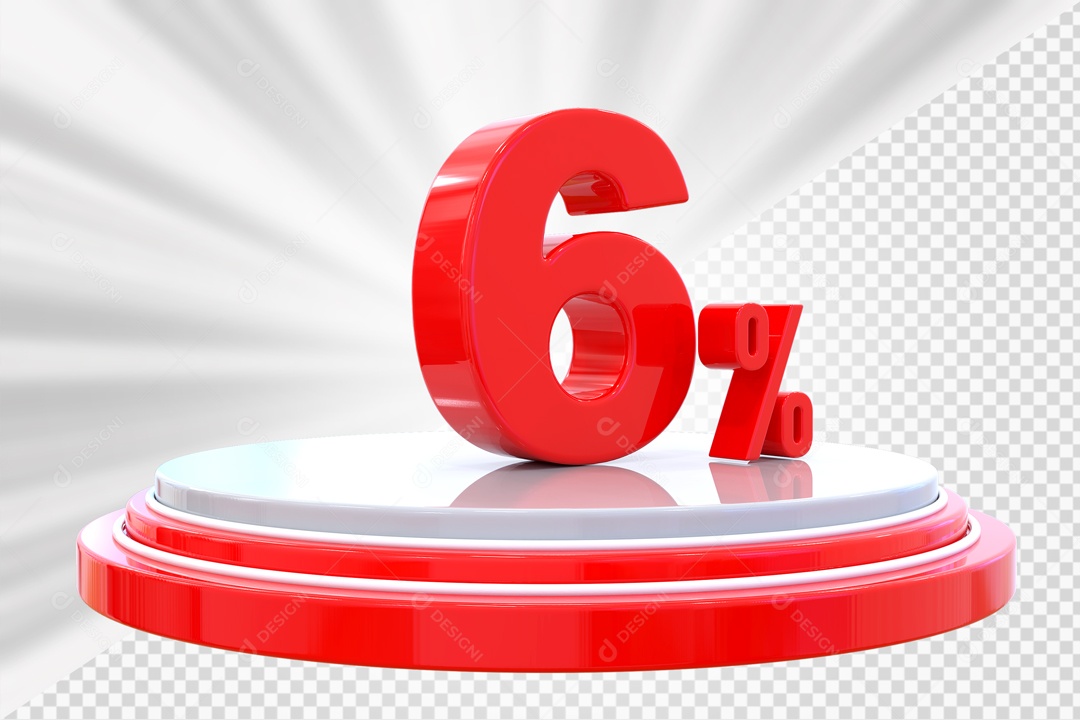 Número 3D 6% Porcento Vermelho Podium Redondo Vermelho e Branco Para Composição PSD