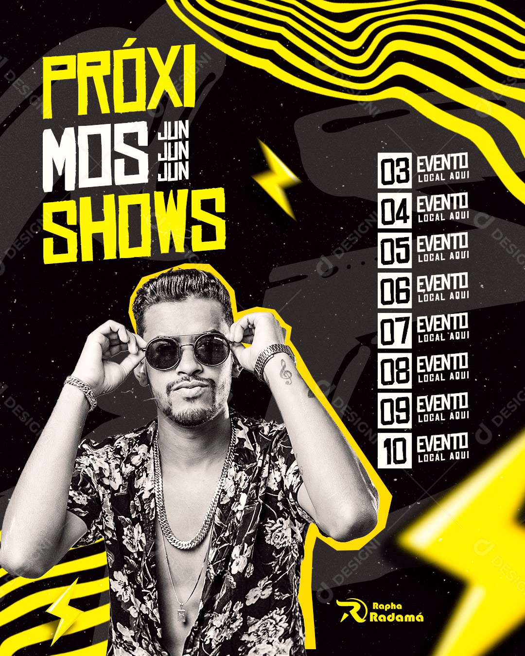 Próximos Shows Agendas Rapha Radamá Flyer Social Media PSD Editável