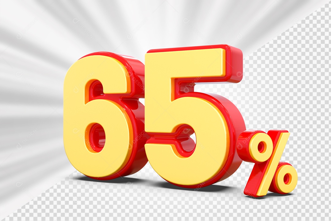 Número 3D 65% Porcento Amarelo E Vermelho Para Composição PSD