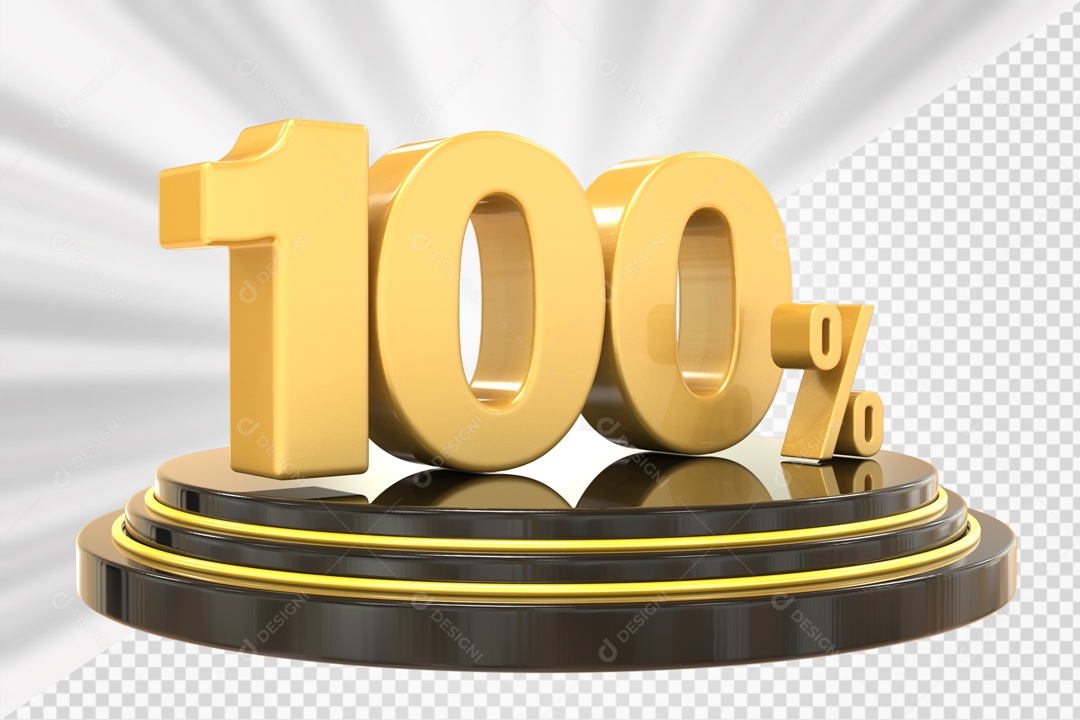 100% Percent Gold Podium Round Black and Gold 3D Number for PSD Composition