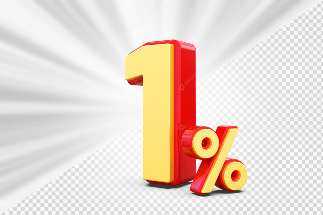Número 3D 1% Porcento Amarelo E Vermelho Para Composição PSD