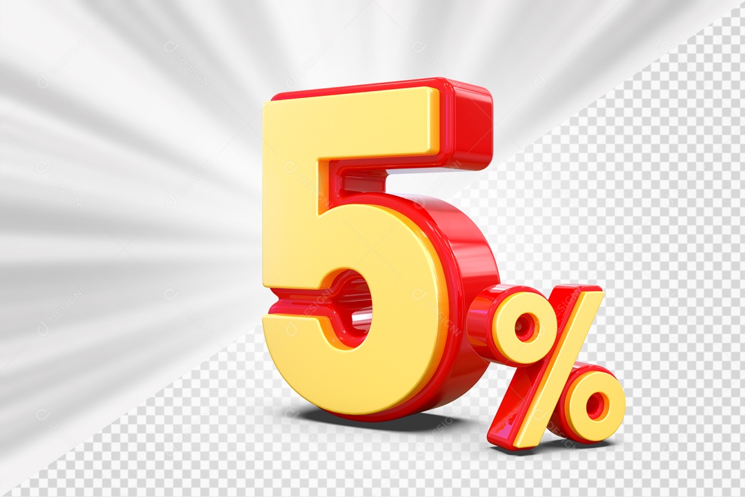 Número 3D 5% Porcento Amarelo E Vermelho Para Composição PSD