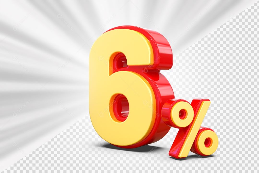Número 3D 6% Porcento Amarelo E Vermelho Para Composição PSD