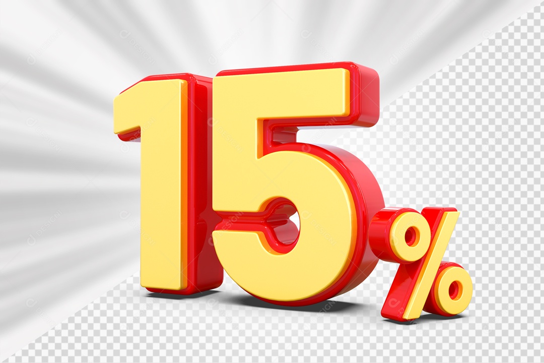 Número 3D 15% Porcento Amarelo E Vermelho Para Composição PSD