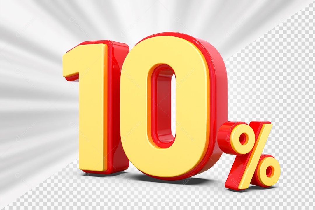 Número 3D 10% Porcento Amarelo E Vermelho Para Composição PSD