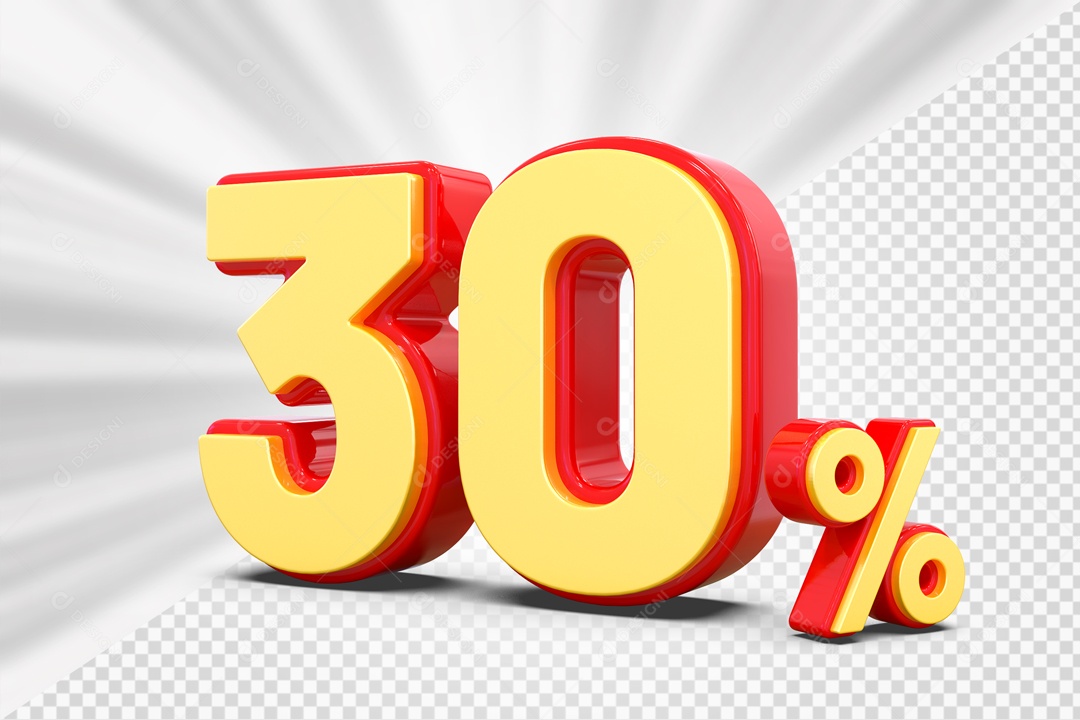 Número 3D 30% Porcento Amarelo E Vermelho Para Composição PSD
