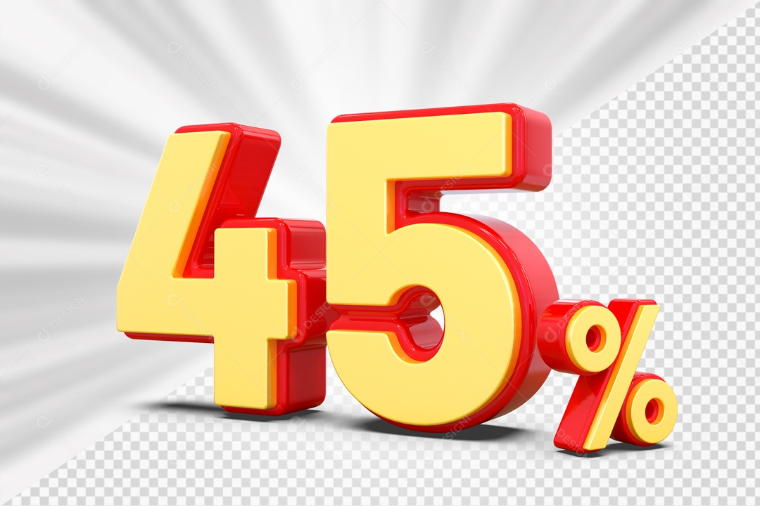 Número 3D 45% Porcento Amarelo E Vermelho Para Composição PSD