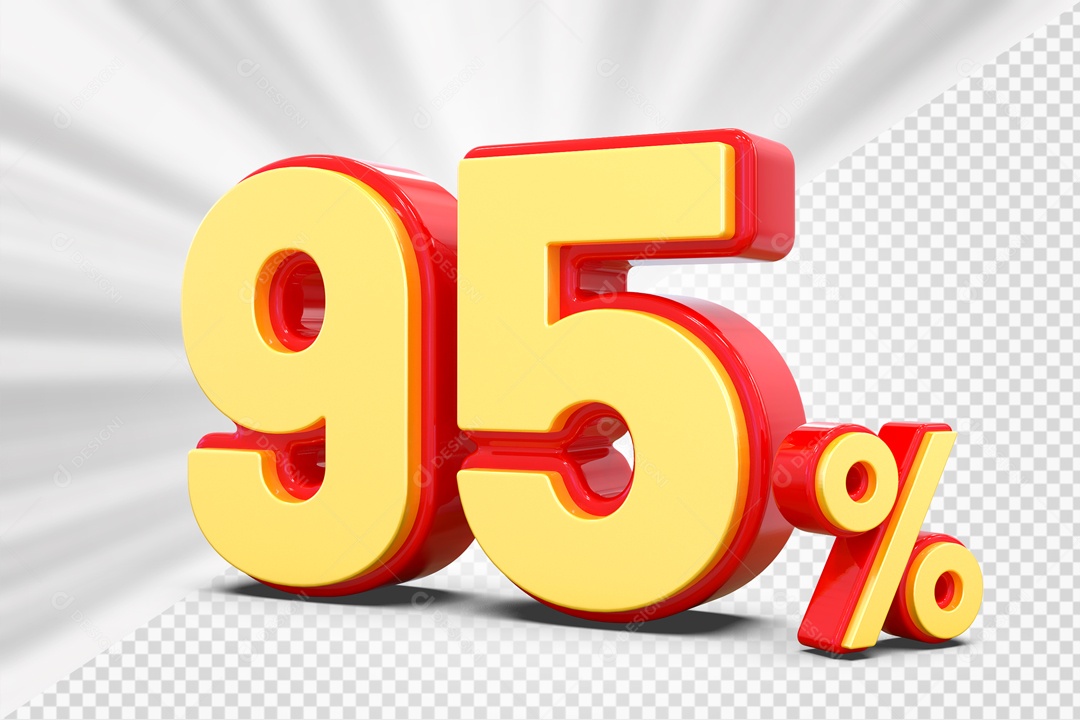 Número 3D 95% Porcento Amarelo E Vermelho Para Composição PSD