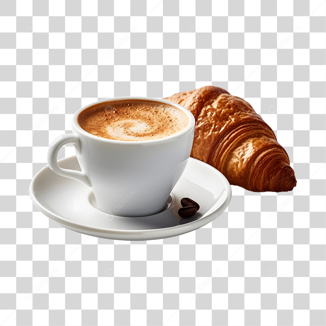 Xicara De Café Com Croissant PNG Transparente