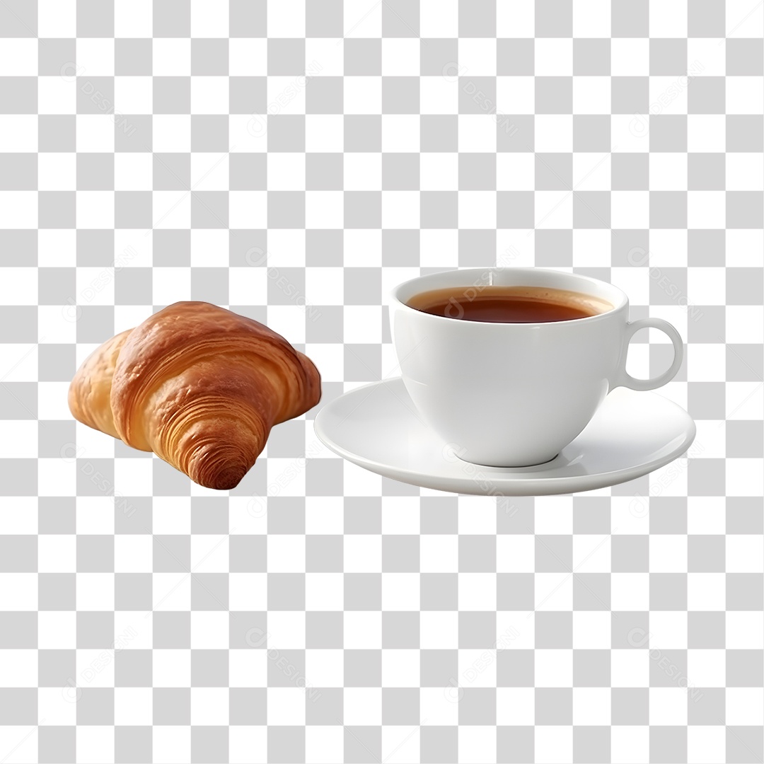 Xicara De Café Com Croissant  PNG Transparente