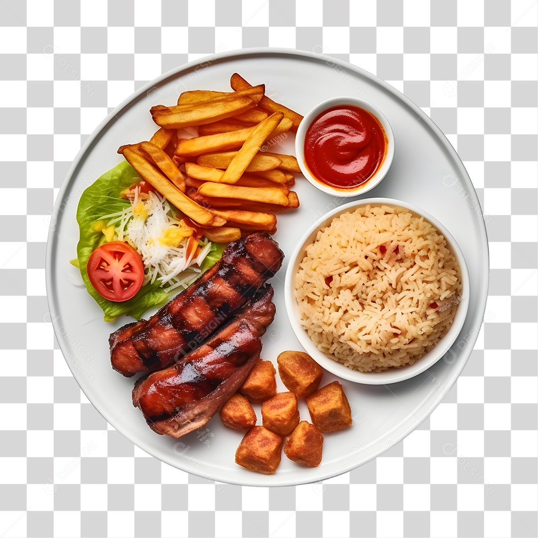 Prato De Comida Arroz Carne Salada PNG Transparente