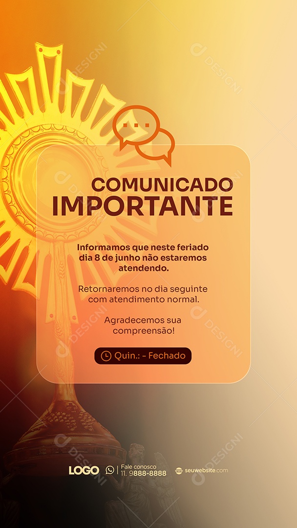 Story Comunicado Importante 8 de Junho Corpus Christi Social Media PSD Editável
