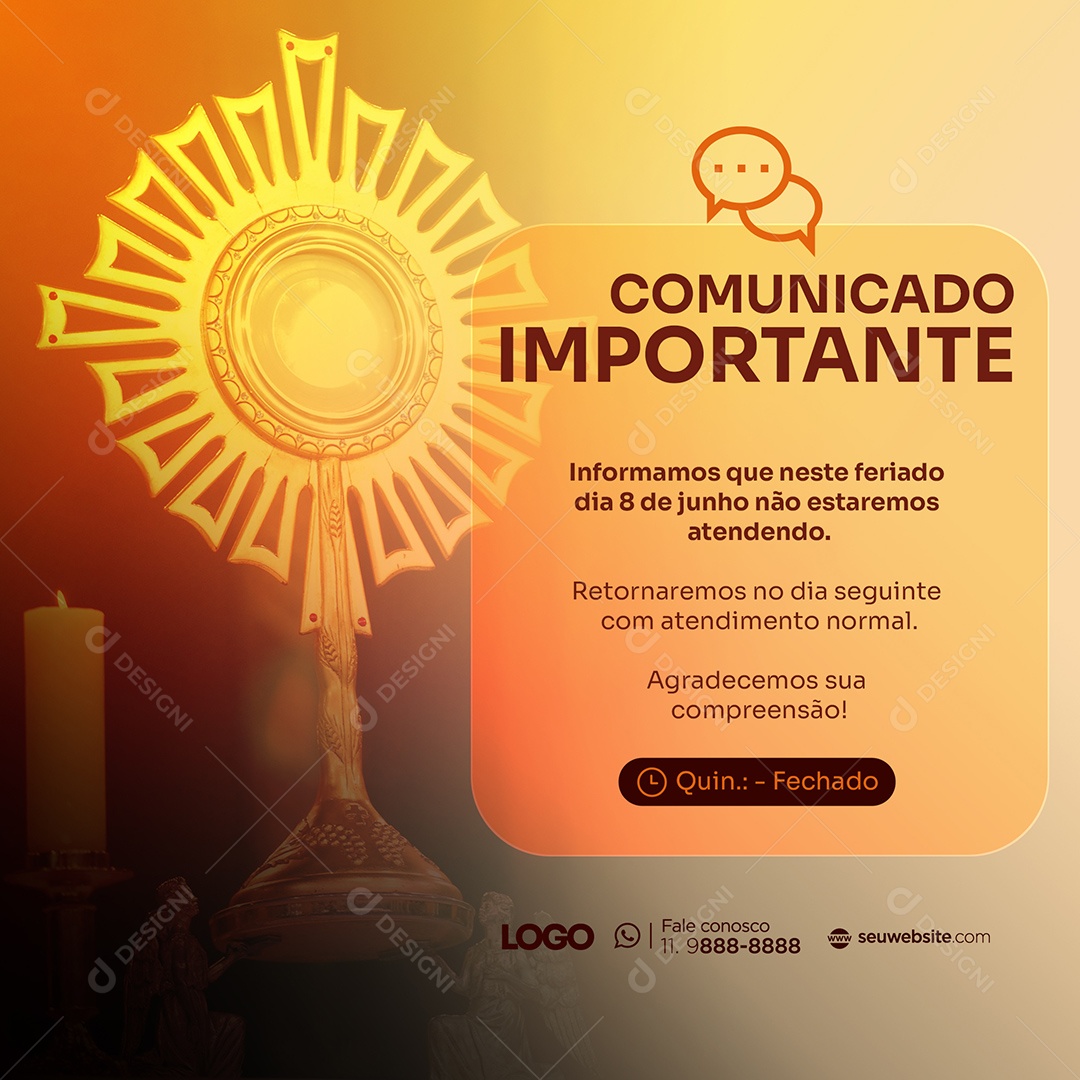 Comunicado Importante 8 de Junho Corpus Christi Social Media PSD Editável