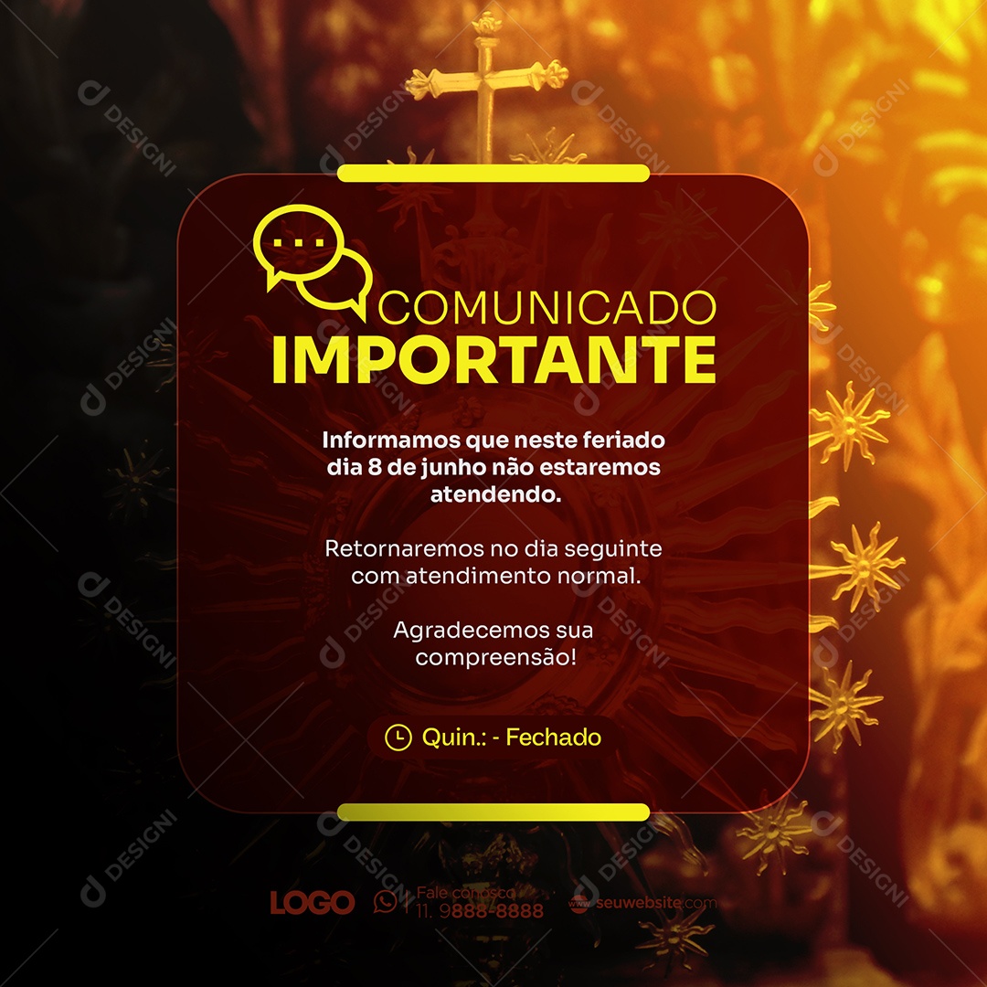 Comunicado Importante 8 de Junho Corpus Christi Social Media PSD Editável